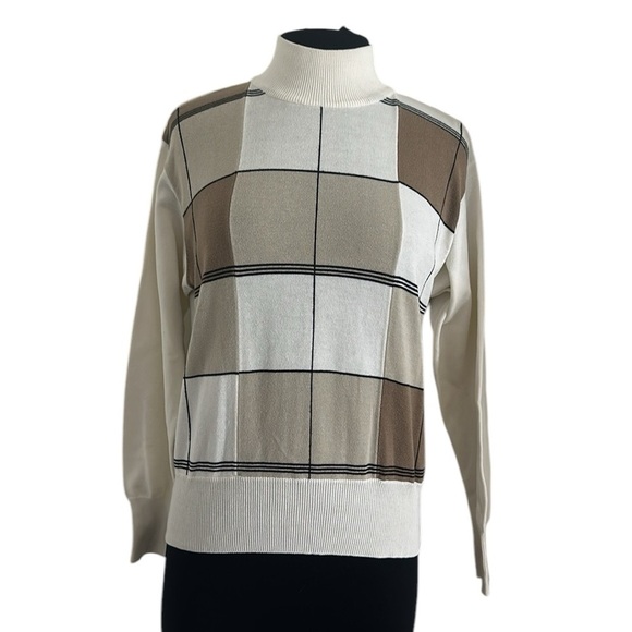 Dress barn, white and brown checker sweater size large - Picture 1 of 6